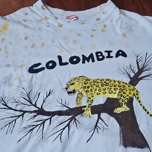 OOAK Hand-Painted Colombia Leopard T-Shirt - Artistic Folk Art Bogota Unisex